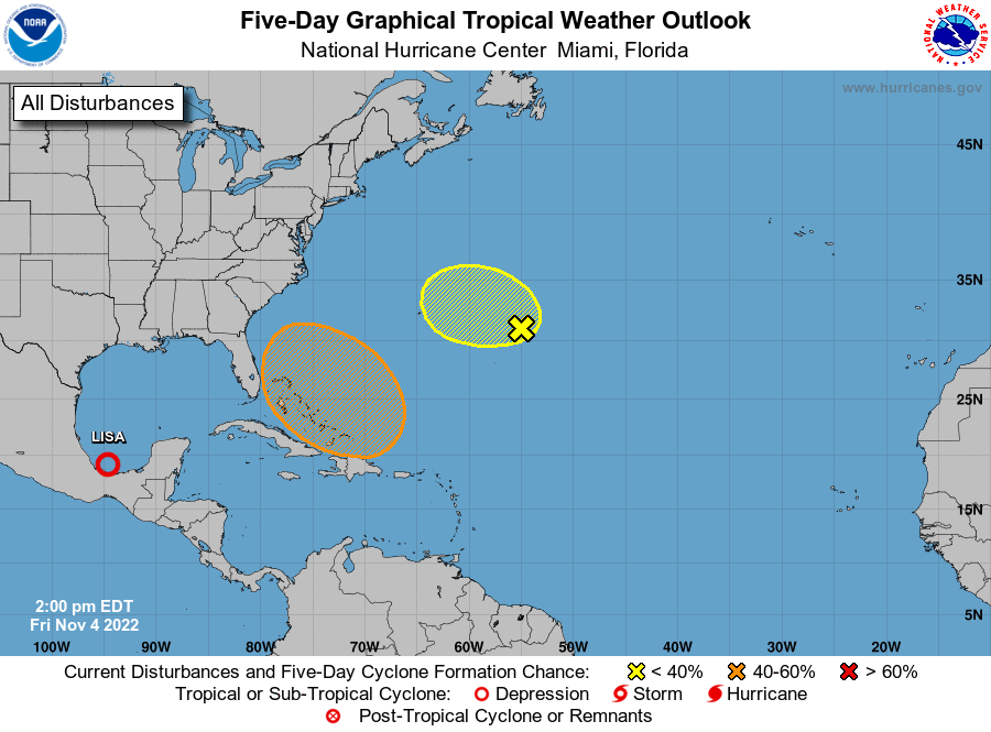 Tropical weather forecast for November 4 at 1:00 p.m
